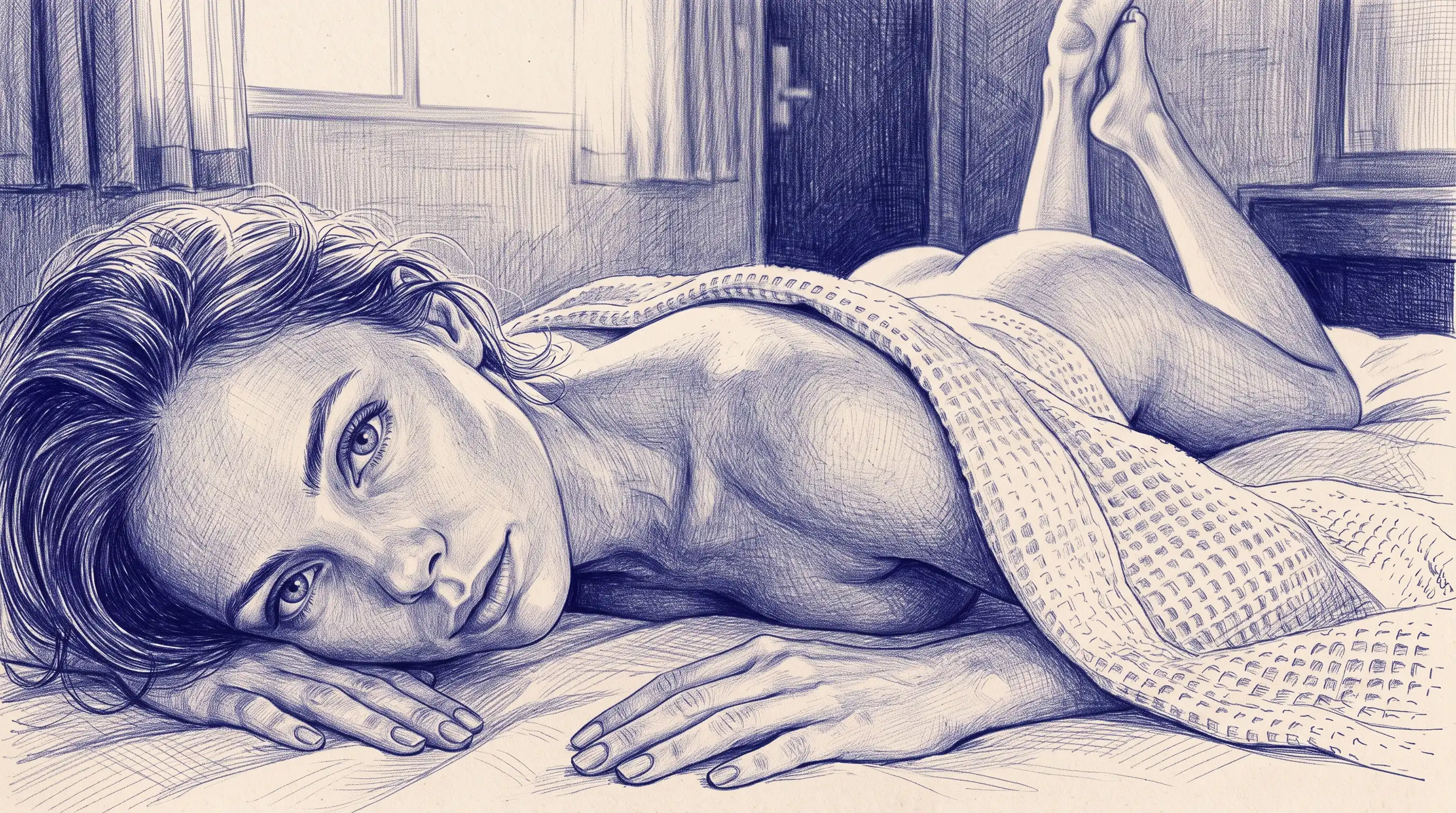 Рисунок синей шариковой ручкой